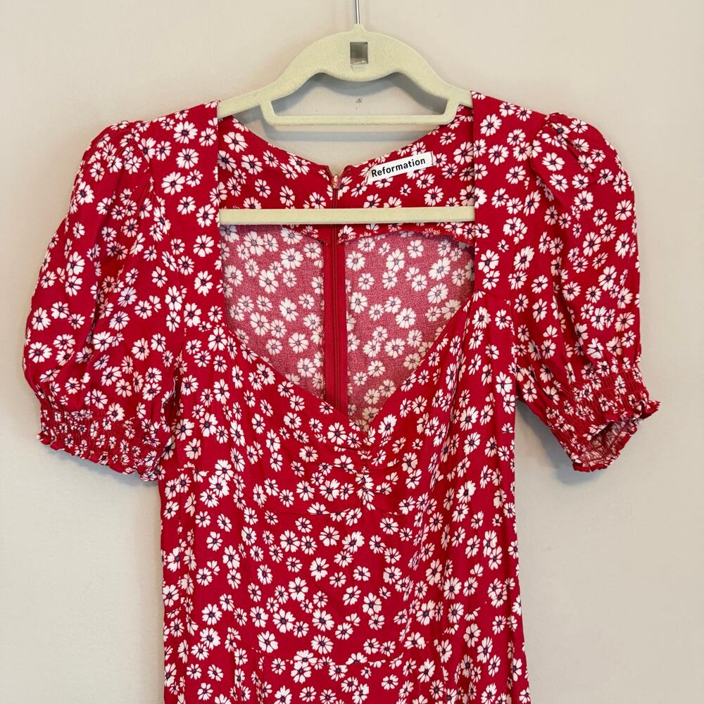 Reformation Floral Maxi Dress 4 Red Summer Cottagecore Prairie Feminine Romantic - Picture 3 of 8